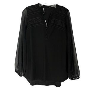 New White House Black Market Black Long Sleeve Blouse Buttons XS Women's